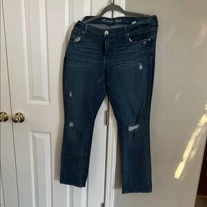 American Eagle Outfitters Blue 18 Short Stretch Jeans with Distressing